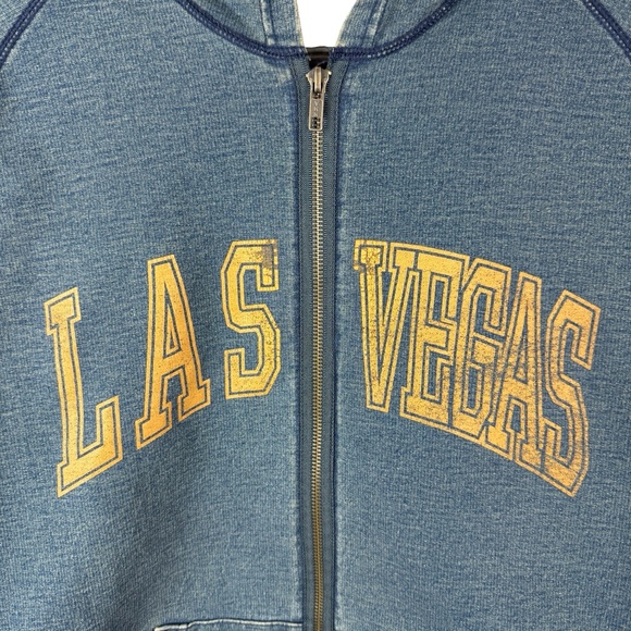 Mens Y2K Express Las Vegas Full Zip Streetwear Blue Tourist Hoodie Size L - Picture 2 of 8